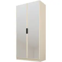 PAWS MÖBEL Kippbarer Beige Kleiderschrank 100x52x200 cm, zweitüriger offener Kleiderschrank mit Spiegeln, mit Einlegeböden und Kleiderbügel