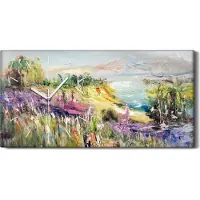 Coloray Wohnzimmer-Bild Leinwand Uhr 60x30 Malerei Abstrakte Landschaft Berg Kunst - weiße Hände