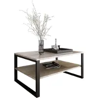 Design Möbel Couchtisch BASIC Sonoma Eiche – Rechteckiger Wohnzimmertisch mit Ablage & Metallbeinen – Industrial Stil