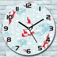 Coloray Wanduhr aus Glas Rund fi 30 Koi-Karpfen rot blau Quarz Deko Schlafzimmer Büro