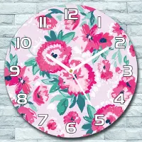 Coloray Wanduhr aus Glas Rund fi 30 Rosa Blumen Wiese Quarz Deko Wohnzimmer Büro