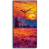 Coloray Wandbild Leinwand Bilder Wanduhr Quarz 30x60 Windmühle Sonne Himmel Blume - schwarze Hände