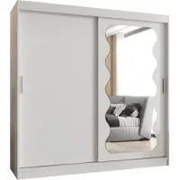 MEBLE KRYSPOL SPOTI 200 Kleiderschrank mit zwei Schiebetüren für Schlafzimmer – moderner Aufbewahrungsschrank mit Kleiderstange und Regalen – 200x200x62cm - Mattweiß