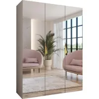 MEBLE KRYSPOL Schrank 150x202x52 cm mit Kleiderstange & Spiegel, 3xTür, SANDI, Kaschmir, Griff Gold