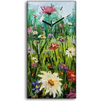 Coloray Wanduhr Bürouhr Leinwand Bild 30x60 Foto Bild Blumen Malerei Wildblumen - schwarze Hände