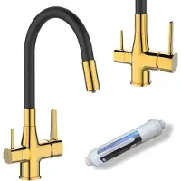 Invena | Glamour Küchenarmatur - Gold - Flexibler Auslauf - Wasserfilter - Messing