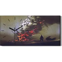 Coloray Küchenuhr Bürouhr Leinwand Uhr 60x30 Sci-Fi Mannes mit seinem Fahrzeug - schwarze Hände