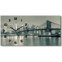 Tulup Wanduhr aus Glas – 60x30 cm - Glasbild - Glasuhr - Gehärtetes Glas - schwarze-zeiger - Manhattan New York