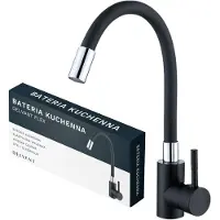 Delvant FLEX Küchenarmatur mit flexiblem Auslauf, 360° drehbare Spültischarmatur aus Edelstahl, Einhebelmischer Wasserhahn für Spüle, Schwarz