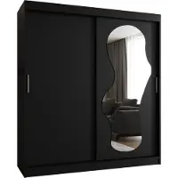 MEBLE KRYSPOL ULTRA 180 Kleiderschrank mit zwei Schiebetüren für Schlafzimmer – moderner Aufbewahrungsschrank mit Kleiderstange und Regalen – 180x200x62cm - Mattschwarz