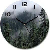 Tulup Wanduhr aus Glas 30fi Glasbild Glasuhr Gehärtetes Glas - schwarze-zeiger - Forest fog