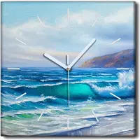 Coloray Uhr auf Leinwand 30x30 cm Wand Uhr Dekoration Wohnzimmer Segeltuch weiße Zeiger -Wassersandstrandwellen