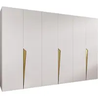 MEBLE KRYSPOL Schrank 300x202x52 cm mit Kleiderstange, 6xTür, PIANO, Weiß, Griff Gold