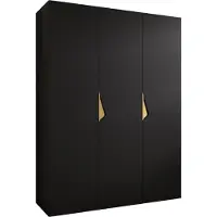 MEBLE KRYSPOL Schrank 150x202x52 cm mit Kleiderstange, 3xTür, SANDI, Schwarz, Griff Gold