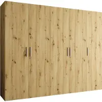 MEBLE KRYSPOL Schrank 250x202x52 cm mit Kleiderstange, 5xTür, BARI, Artisan-Eiche, Griff Silber