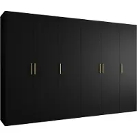 MEBLE KRYSPOL Schrank 300x202x52 cm mit Kleiderstange, 6xTür, BARI, Schwarz, Griff Gold