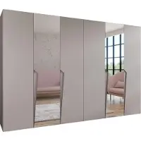 MEBLE KRYSPOL Schrank 300x202x52 cm mit Kleiderstange & Spiegel, 6xTür, PIANO, Kaschmir, Griff Kaschmir