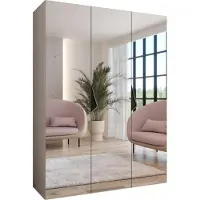 MEBLE KRYSPOL Schrank 150x202x52 cm mit Kleiderstange & Spiegel, 3xTür, SANDI, Kaschmir, Griff Schwarz