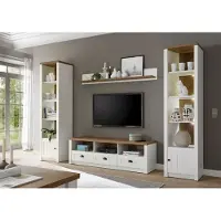 IMV Landhaus Wohnwand Mediawand Anbauwand Wohnzimmer 260cm pinie weiß eichefarben hell