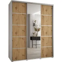 MEBLE KRYSPOL Cannes 5 Schrank mit 3 Schiebetüren - 205,2x200x60 cm - Weiß Artisan Silber