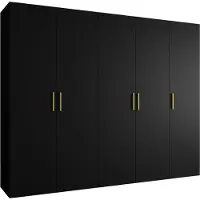 MEBLE KRYSPOL Schrank 250x202x52 cm mit Kleiderstange, 5xTür, BARI, Schwarz, Griff Gold
