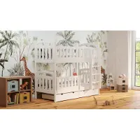 Meble Wróbel Kinderbett für Mädchen und Jungen mit Rausfallschutz, Etagenbett mit Leiter Zuzia Piętrowa, 80 x 180 cm, Weiß