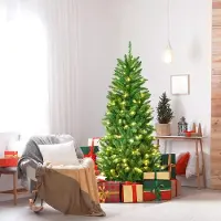 Goplus 150 cm Künstlicher Weihnachtsbaum Tannenbaum mit LED-Beleuchtung, Christbaum mit Metallständer, Wiederverwendbare Kunsttanne