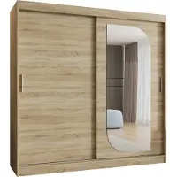MEBLE KRYSPOL LUCY 200 Kleiderschrank mit zwei Schiebetüren für Schlafzimmer – moderner Aufbewahrungsschrank mit Kleiderstange und Regalen – 200x200x62cm - Sonoma