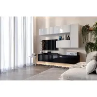 Starcosy TV-Wohnwand Set mit 7 Schränken, Weiß Hochglanz, Schwarz Hochglanz, modern für das Wohnzimmer, 210 x 177 cm