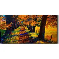 Coloray Leinwand Wanduhr Wandkunst Uhr 60x30 Malerei Pfad Bäume Blätter Herbst Land - schwarze Hände
