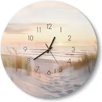 DEQORI Glasuhr Ø50 cm Zahlen 'Abendruhe am Strand' Wanduhr Glas Uhr Design leise Küchenuhr