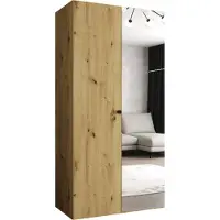 MEBLE KRYSPOL Schrank 100x202x52 cm mit Kleiderstange & Spiegel, 2xTür, PARMA, Artisan-Eiche, Griff Schwarz