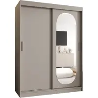 MEBLE KRYSPOL ROYAL 150 Kleiderschrank mit zwei Schiebetüren für Schlafzimmer – moderner Aufbewahrungsschrank mit Kleiderstange und Regalen – 150x200x62cm - Kaschmir