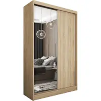 Masseno Schiebetürenschrank PATRIZIA 120 cm Kleiderschrank Schlafzimmer Schrank 2-türig mit Spiegel Sonoma Eiche