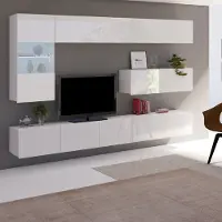 Lomadox TV-Wohnwand mit LED Beleuchtung in weiß Hochglanz CAIRNS-132, B/H/T ca. 255/200/43 cm