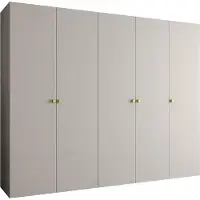 MEBLE KRYSPOL Schrank 250x202x52 cm mit Kleiderstange, 5xTür, PARMA, Kaschmir, Griff Gold