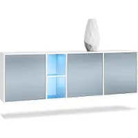 Vladon Kommode Cuba, Germany, Weiß matt/Denim matt inkl. LED - Modernes Sideboard für Ihr Wohnbereich - (BxHxT) 182x53x35 cm