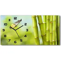 Tulup Wanduhr aus Glas – 60x30 cm - Glasbild - Glasuhr - Gehärtetes Glas - schwarze-zeiger - Bambus und Schmetterling