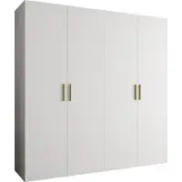 MEBLE KRYSPOL Schrank 200x202x52 cm mit Kleiderstange, 4xTür, BARI, Weiß, Griff Gold