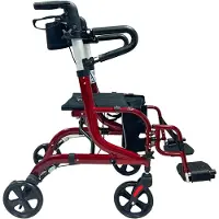 Abc HOME | Rollator & Rollstuhl | 2in1 | klappbar | Tasche | verstellbare Höhe | Rot mit Armlehnen