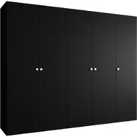 MEBLE KRYSPOL Schrank 250x202x52 cm mit Kleiderstange, 5xTür, PARMA, Schwarz, Griff Silber