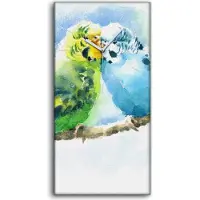 Coloray Wanduhr Leinwand Bild Uhr 30x60 Aquarell Haustiervögel Wellensittiche - weiße Hände