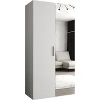 MEBLE KRYSPOL Schrank 100x202x52 cm mit Kleiderstange & Spiegel, 2xTür, BARI, Weiß, Griff Silber