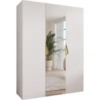 MEBLE KRYSPOL Schrank 150x202x52 cm mit Kleiderstange & Spiegel, 3xTür, SANDI, Weiß, Griff Gold
