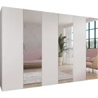 MEBLE KRYSPOL Schrank 300x202x52 cm mit Kleiderstange & Spiegel, 6xTür, SANDI, Weiß, Griff Kaschmir