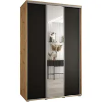 MEBLE KRYSPOL Cannes 3 Schrank mit 3 Schiebetüren - 205,2x150x60 cm - Artisan Schwarz Silber