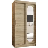 MEBLE KRYSPOL ROYAL 100 Schlafzimmerschrank mit zwei Schiebetüren – moderner Aufbewahrungsschrank mit Kleiderstange und Regalen – 100x200x62cm - Sonoma