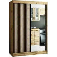 MEBLE KRYSPOL Kryspol Schwebetürenschrank LAMELO 2 150 mit Zierstreifen und Spiegel, Flurgarderobe mit 2 Kleiderstange, Modern Design
