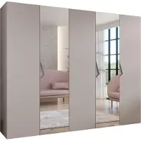 MEBLE KRYSPOL Schrank 250x202x52 cm mit Kleiderstange & Spiegel, 5xTür, SANDI, Kaschmir, Griff Kaschmir
