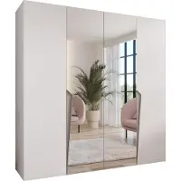MEBLE KRYSPOL Schrank 200x202x52 cm mit Kleiderstange & Spiegel, 4xTür, PIANO, Weiß, Griff Kaschmir